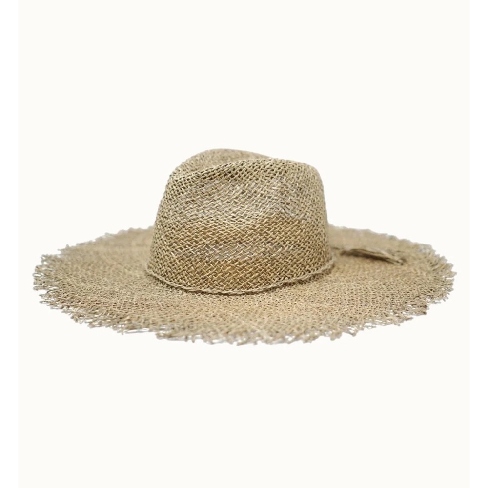 Olive and Pique “Luella” straw frayed rancher hat.
